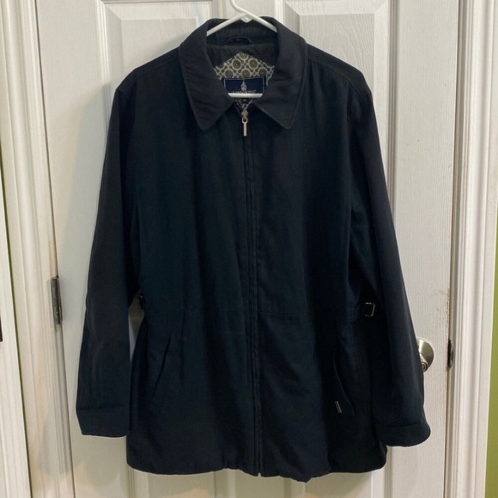 London Fog Katie Black Full Zip Jacket Cinch Waist Water Repellent Women’s Large